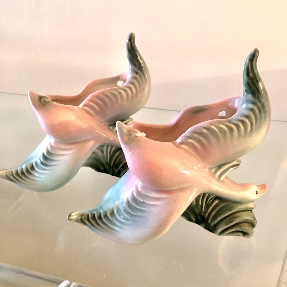 1950 Hull VTG Flying Geese,Duck,Bird Wall Pocket/Planters Kitsch Granny Core